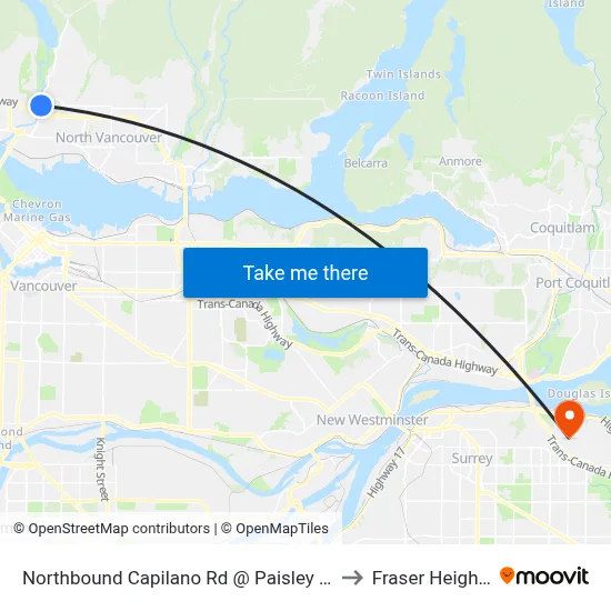 Northbound Capilano Rd @ Paisley Rd to Fraser Heights map