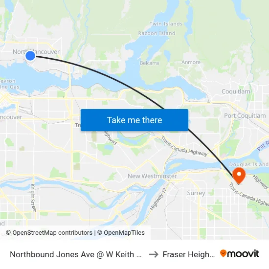 Northbound Jones Ave @ W Keith Rd to Fraser Heights map