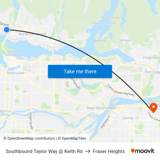 Southbound Taylor Way @ Keith Rd to Fraser Heights map