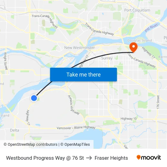 Westbound Progress Way @ 76 St to Fraser Heights map