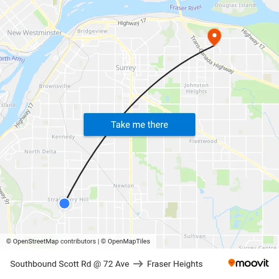 Southbound Scott Rd @ 72 Ave to Fraser Heights map