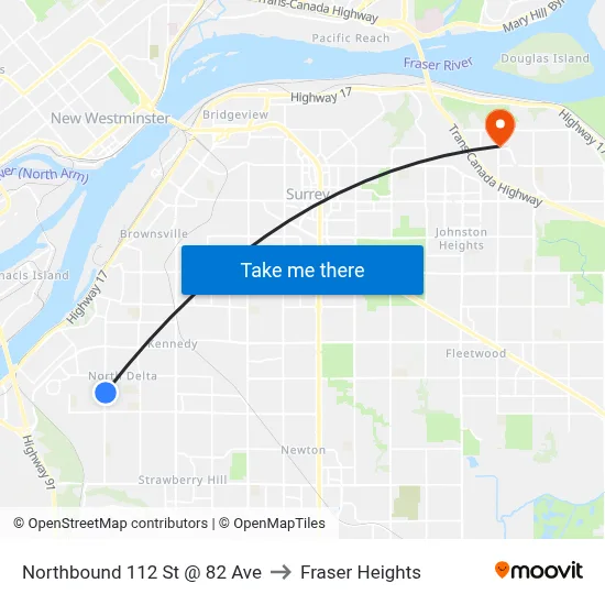 Northbound 112 St @ 82 Ave to Fraser Heights map