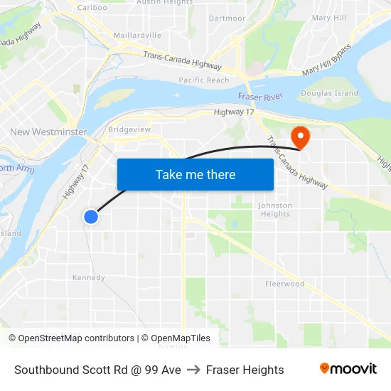 Southbound Scott Rd @ 99 Ave to Fraser Heights map