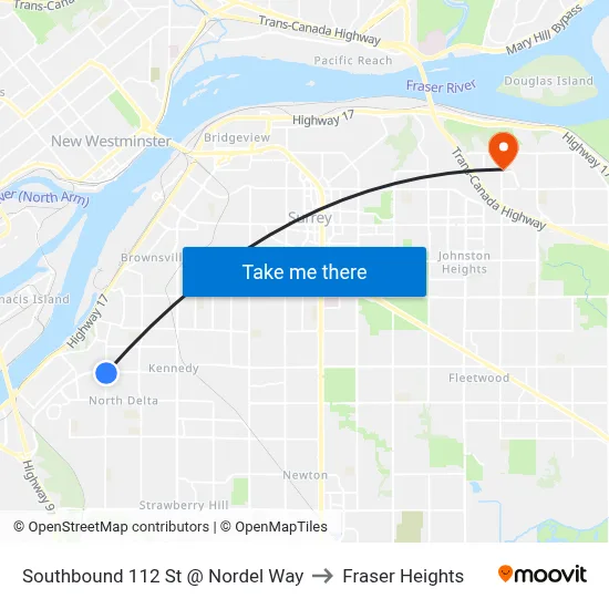 Southbound 112 St @ Nordel Way to Fraser Heights map