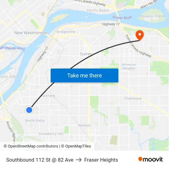 Southbound 112 St @ 82 Ave to Fraser Heights map
