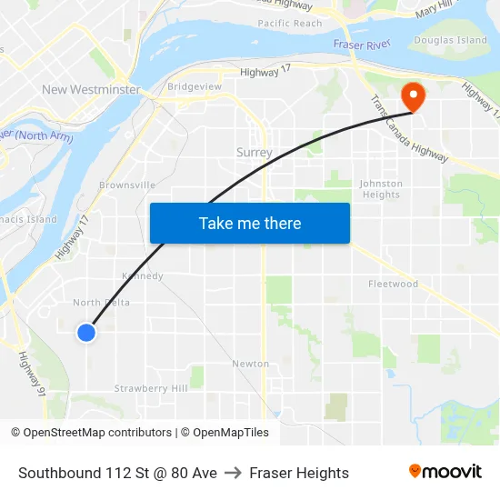 Southbound 112 St @ 80 Ave to Fraser Heights map