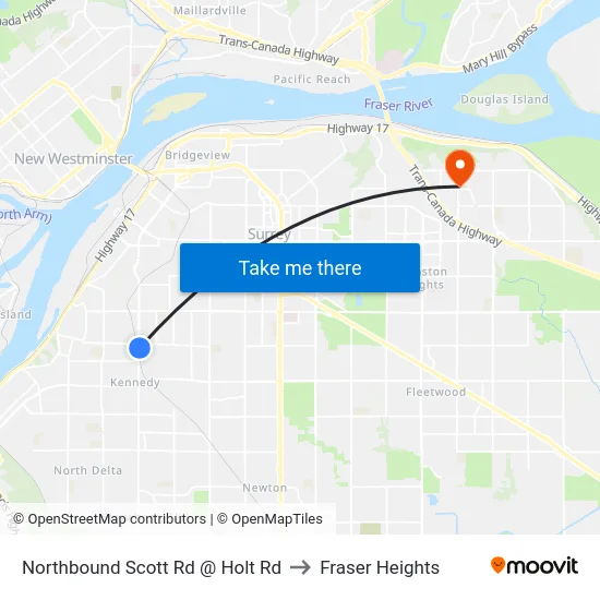 Northbound Scott Rd @ Holt Rd to Fraser Heights map