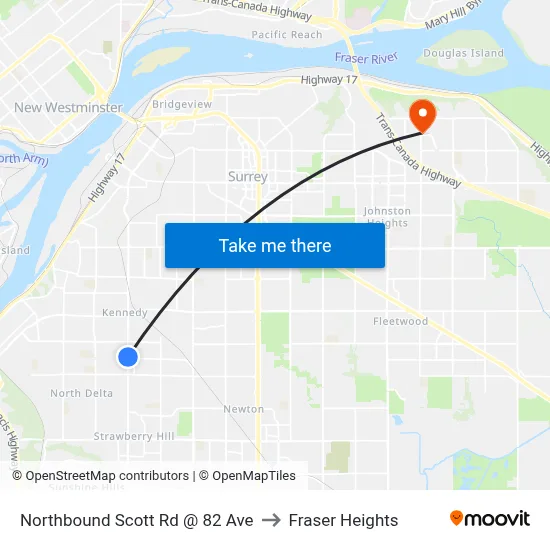 Northbound Scott Rd @ 82 Ave to Fraser Heights map