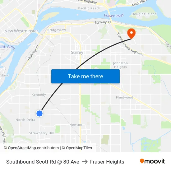 Southbound Scott Rd @ 80 Ave to Fraser Heights map