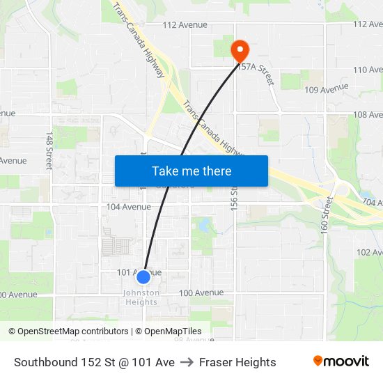 Southbound 152 St @ 101 Ave to Fraser Heights map