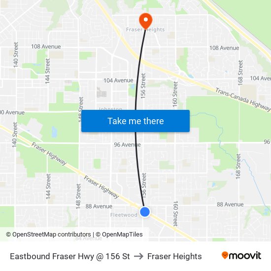 Eastbound Fraser Hwy @ 156 St to Fraser Heights map