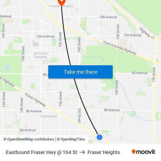 Eastbound Fraser Hwy @ 164 St to Fraser Heights map