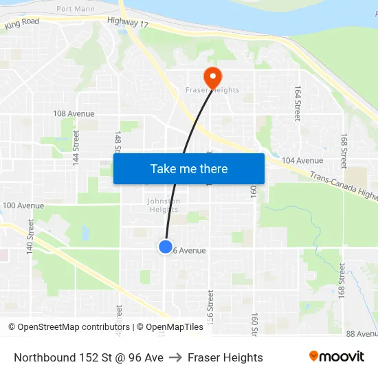 Northbound 152 St @ 96 Ave to Fraser Heights map