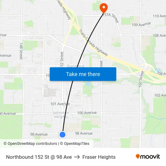 Northbound 152 St @ 98 Ave to Fraser Heights map