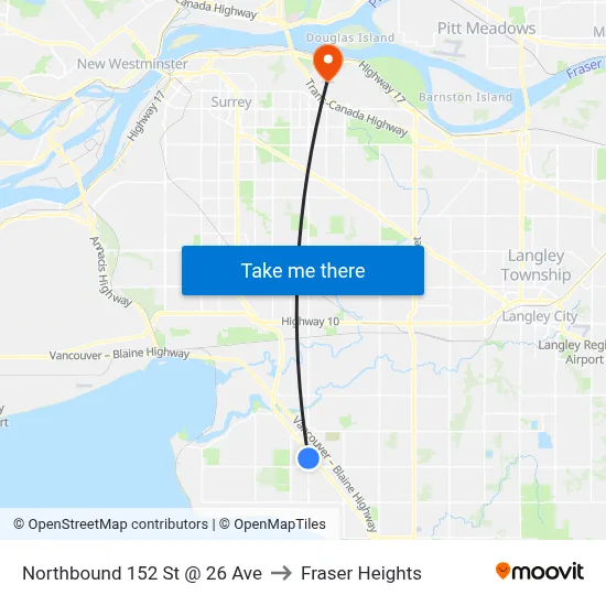 Northbound 152 St @ 26 Ave to Fraser Heights map