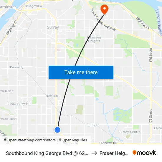Southbound King George Blvd @ 62 Ave to Fraser Heights map