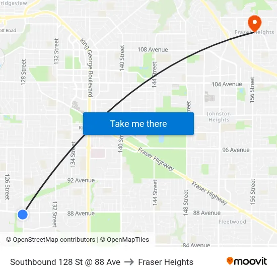 Southbound 128 St @ 88 Ave to Fraser Heights map