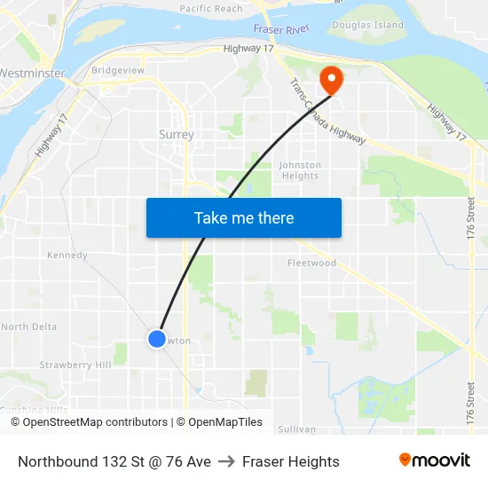 Northbound 132 St @ 76 Ave to Fraser Heights map