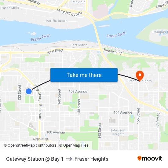 Gateway Station @ Bay 1 to Fraser Heights map