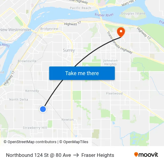 Northbound 124 St @ 80 Ave to Fraser Heights map