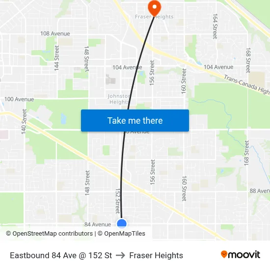 Eastbound 84 Ave @ 152 St to Fraser Heights map