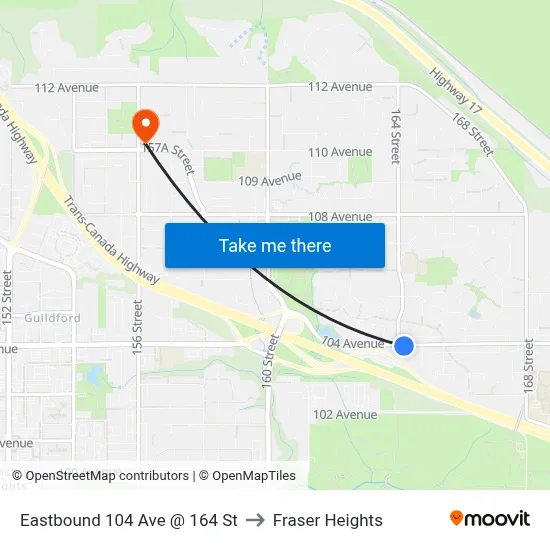 Eastbound 104 Ave @ 164 St to Fraser Heights map