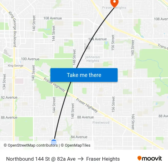 Northbound 144 St @ 82a Ave to Fraser Heights map