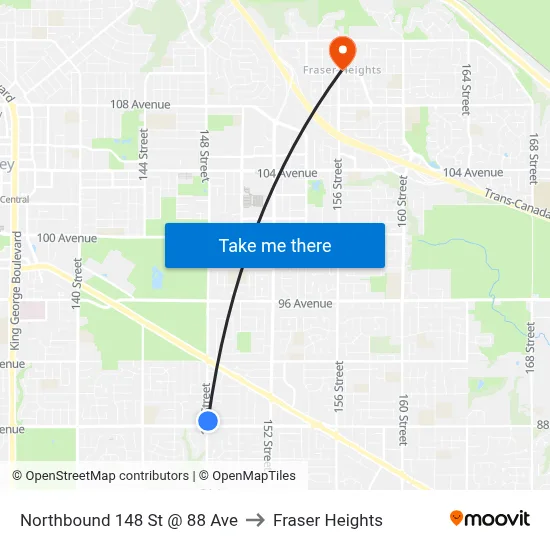Northbound 148 St @ 88 Ave to Fraser Heights map