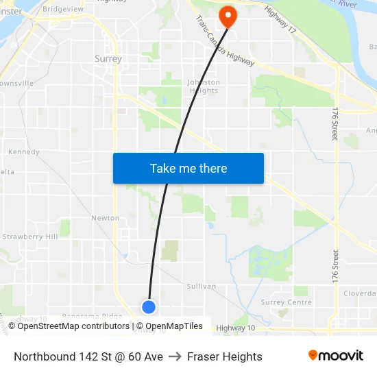 Northbound 142 St @ 60 Ave to Fraser Heights map