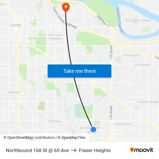 Northbound 168 St @ 60 Ave to Fraser Heights map