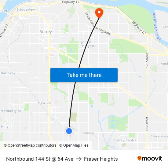 Northbound 144 St @ 64 Ave to Fraser Heights map