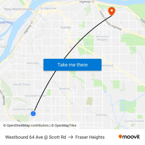 Westbound 64 Ave @ Scott Rd to Fraser Heights map