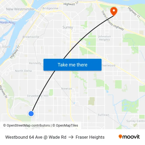 Westbound 64 Ave @ Wade Rd to Fraser Heights map