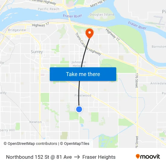 Northbound 152 St @ 81 Ave to Fraser Heights map
