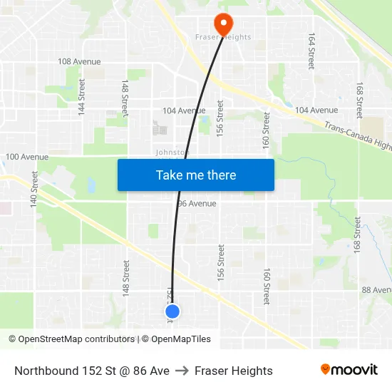 Northbound 152 St @ 86 Ave to Fraser Heights map