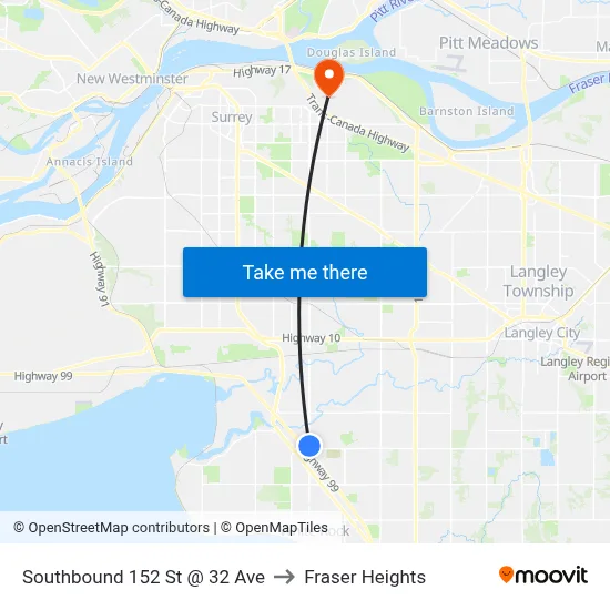 Southbound 152 St @ 32 Ave to Fraser Heights map