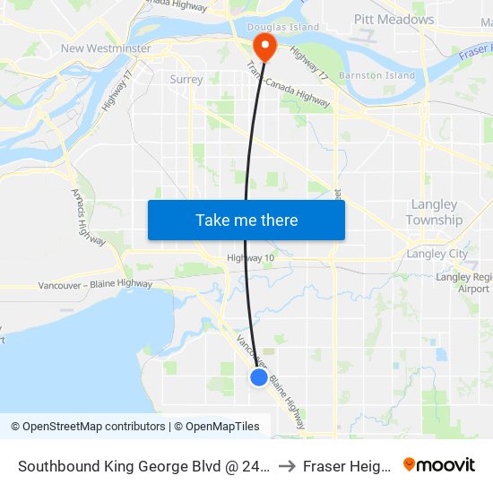 Southbound King George Blvd @ 24 Ave to Fraser Heights map