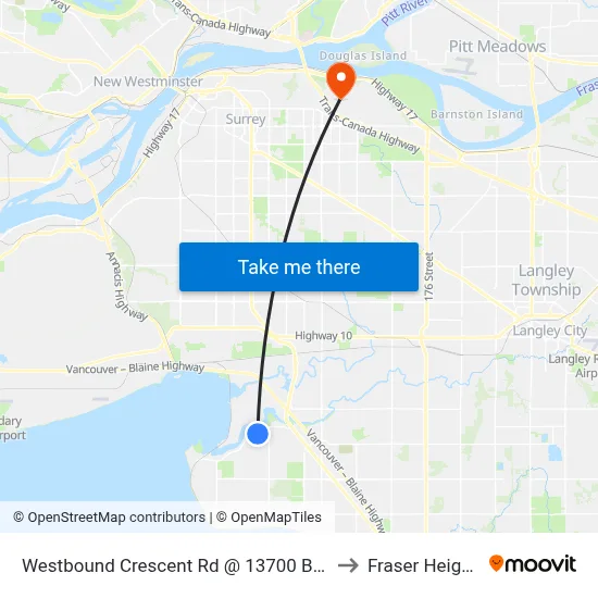 Westbound Crescent Rd @ 13700 Block to Fraser Heights map