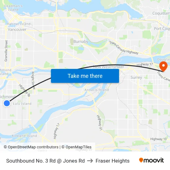 Southbound No. 3 Rd @ Jones Rd to Fraser Heights map