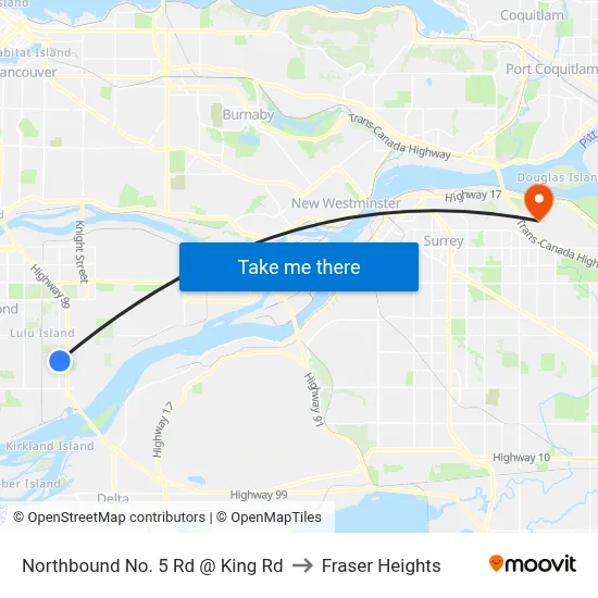 Northbound No. 5 Rd @ King Rd to Fraser Heights map