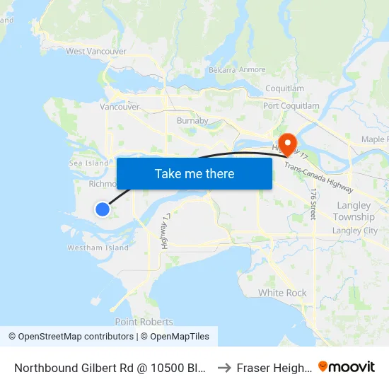 Northbound Gilbert Rd @ 10500 Block to Fraser Heights map