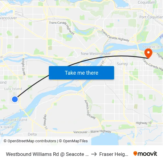 Westbound Williams Rd @ Seacote Rd to Fraser Heights map
