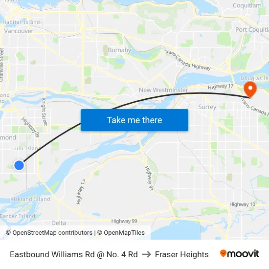 Eastbound Williams Rd @ No. 4 Rd to Fraser Heights map