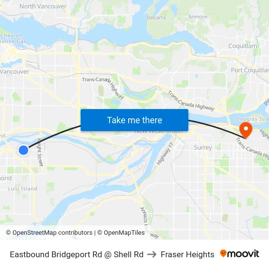 Eastbound Bridgeport Rd @ Shell Rd to Fraser Heights map