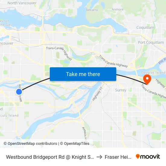 Westbound Bridgeport Rd @ Knight St Bridge to Fraser Heights map