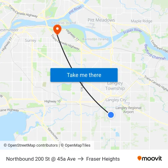 Northbound 200 St @ 45a Ave to Fraser Heights map