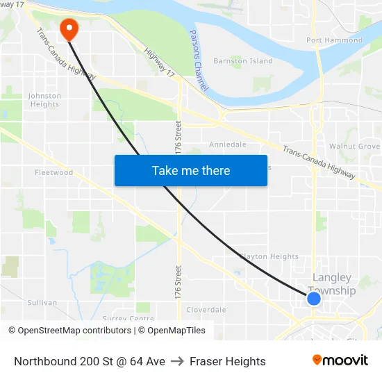 Northbound 200 St @ 64 Ave to Fraser Heights map