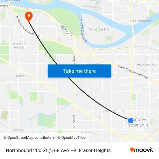 Northbound 200 St @ 68 Ave to Fraser Heights map