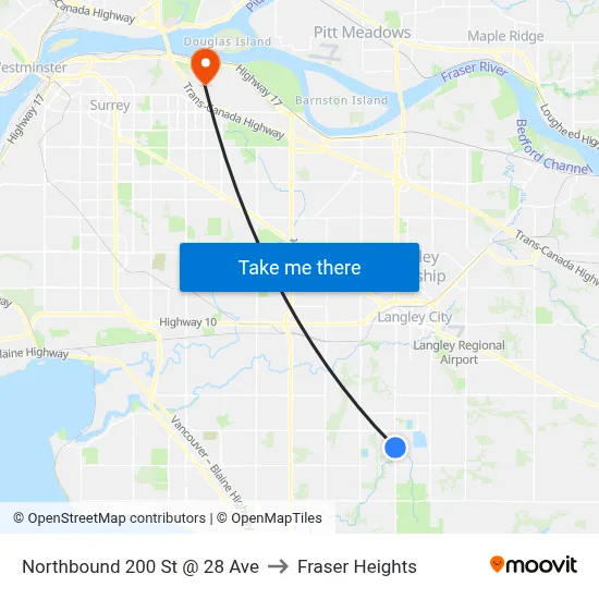 Northbound 200 St @ 28 Ave to Fraser Heights map