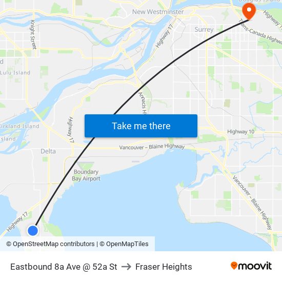 Eastbound 8a Ave @ 52a St to Fraser Heights map